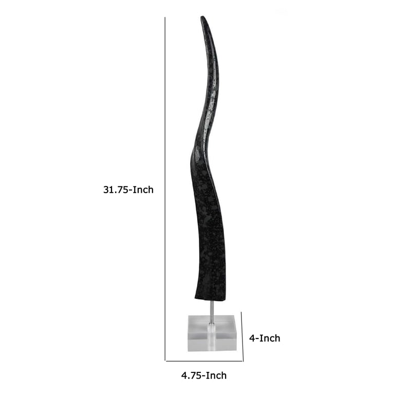 Benjara Linaa Horn Antler Black Resin- Chrome Metal- Clear Acrylic- 32 Inch
