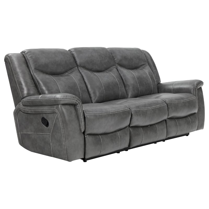 Benjara Conie 2pc Manual Recliner Sofa and Loveseat Set- Gray Faux Leather