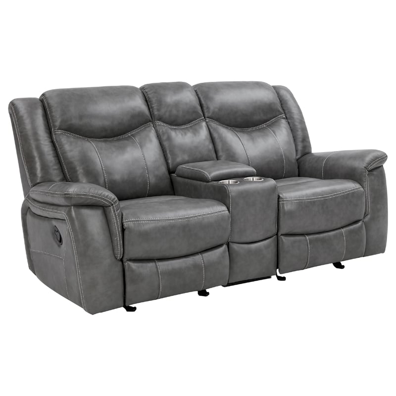 Benjara Conie 2pc Manual Recliner Sofa and Loveseat Set- Gray Faux Leather