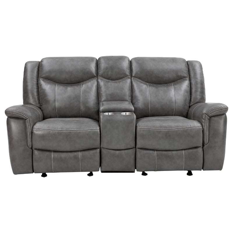 Benjara Conie 2pc Manual Recliner Sofa and Loveseat Set- Gray Faux Leather