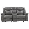 Benjara Conie 2pc Manual Recliner Sofa and Loveseat Set- Gray Faux Leather