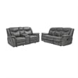 Benjara Conie 2pc Manual Recliner Sofa and Loveseat Set- Gray Faux Leather