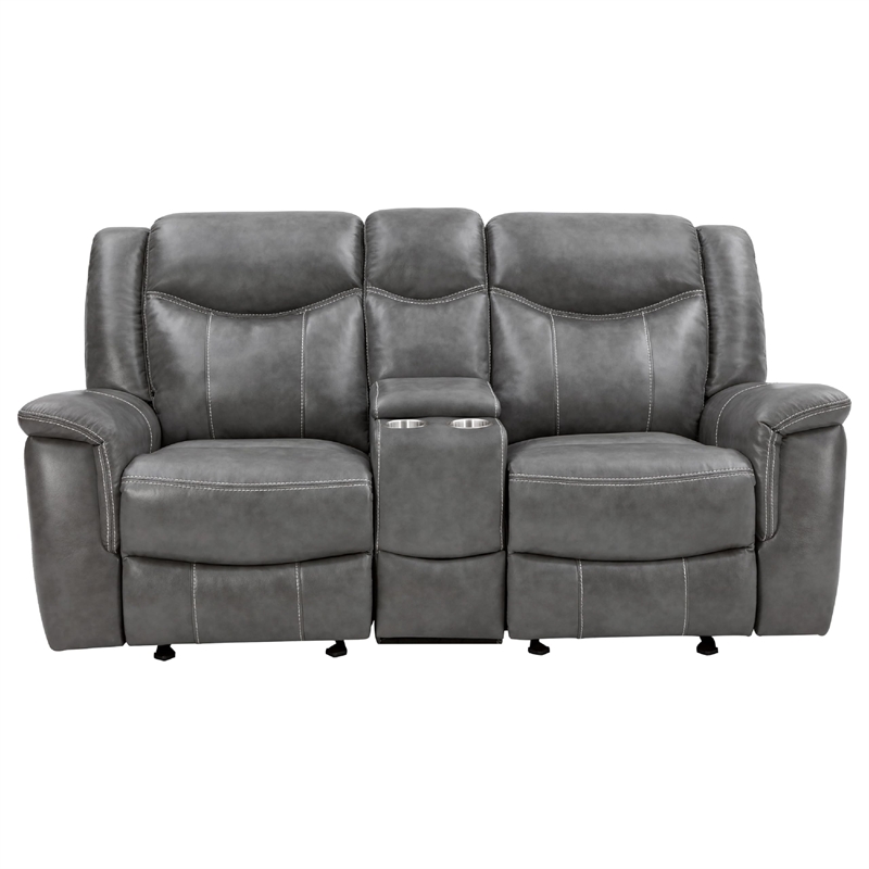 Benjara Conie 2pc Manual Recliner Sofa and Loveseat Set- Gray Faux Leather