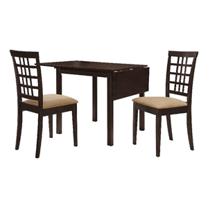Benjara Elso 4pc Dining Set- Table w Drop Leaf- Brown- 3 Lattice Style Chair