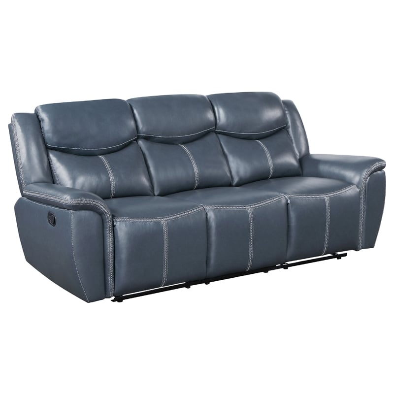 Benjara Eleni 2pc Power Reclining Sofa and Loveseat Set- Blue Faux Leather