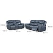 Benjara Eleni 2pc Power Reclining Sofa and Loveseat Set- Blue Faux Leather