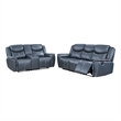Benjara Eleni 2pc Power Reclining Sofa and Loveseat Set- Blue Faux Leather