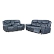 Benjara Eleni 2pc Power Reclining Sofa and Loveseat Set- Blue Faux Leather