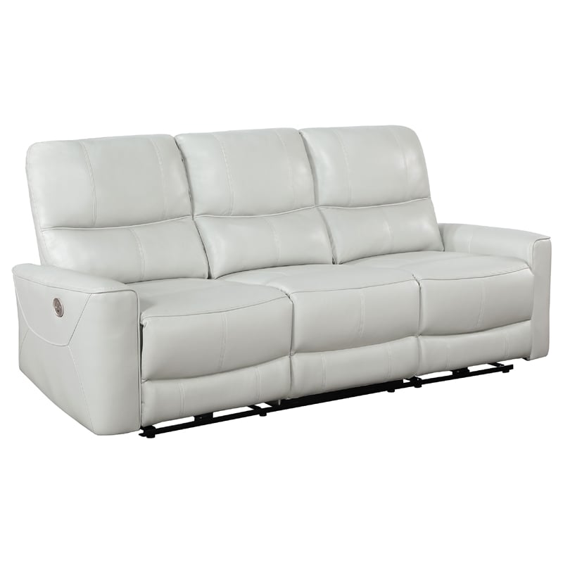 Benjara Lima 2pc Power Reclining Sofa and Loveseat Set- Ivory Faux Leather