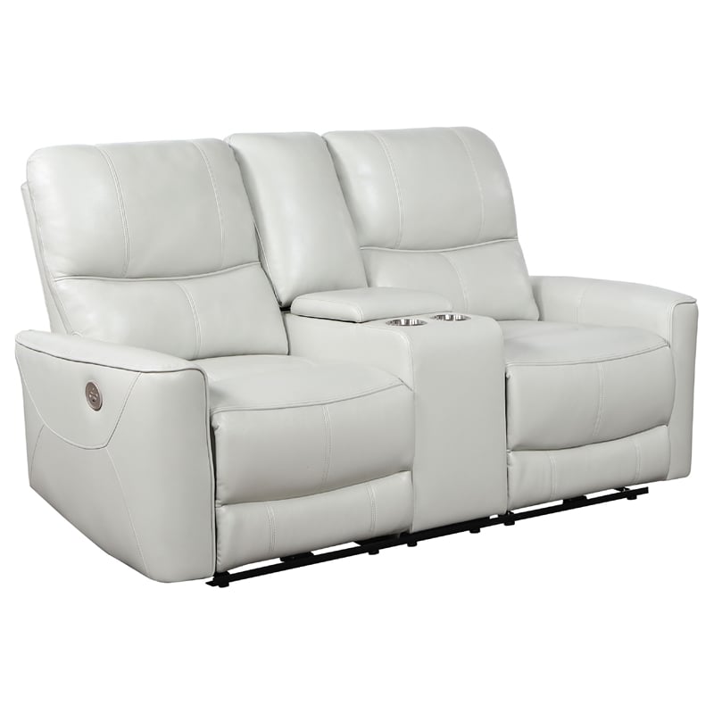 Benjara Lima 2pc Power Reclining Sofa and Loveseat Set- Ivory Faux Leather