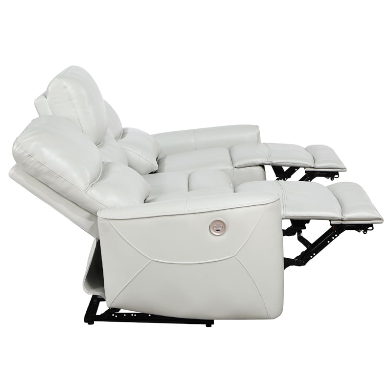 Benjara Lima 2pc Power Reclining Sofa and Loveseat Set- Ivory Faux Leather