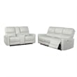 Benjara Lima 2pc Power Reclining Sofa and Loveseat Set- Ivory Faux Leather
