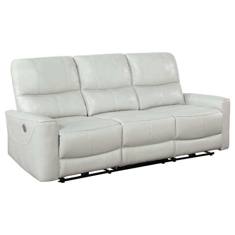 Benjara Lima 2pc Power Reclining Sofa and Loveseat Set- Ivory Faux Leather
