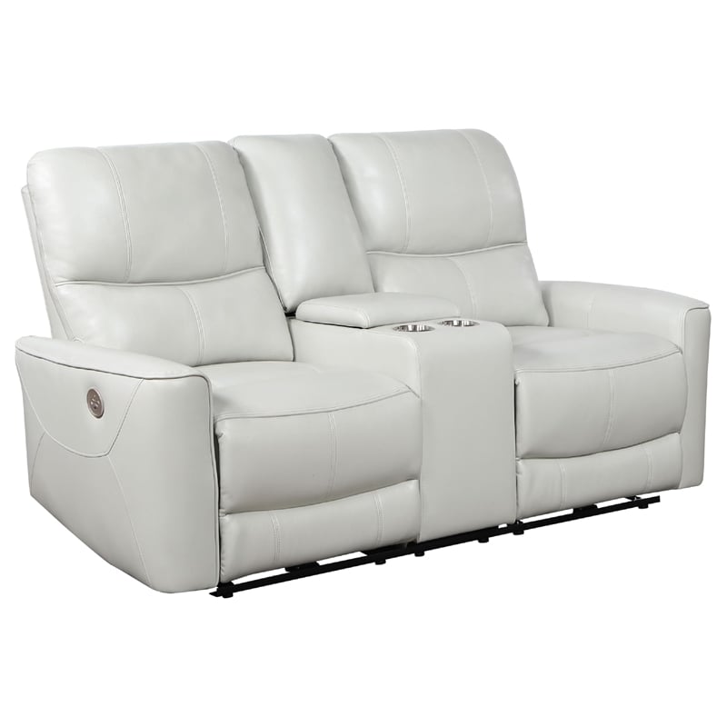 Benjara Lima 2pc Power Reclining Sofa and Loveseat Set- Ivory Faux Leather