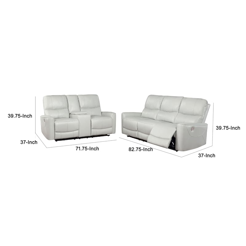 Benjara Lima 2pc Power Reclining Sofa and Loveseat Set- Ivory Faux Leather