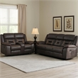 Benjara Garie 2pc Manual Reclining Sofa and Loveseat Set- Brown Faux Leather