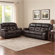 Benjara Garie 2pc Manual Reclining Sofa and Loveseat Set- Brown Faux Leather