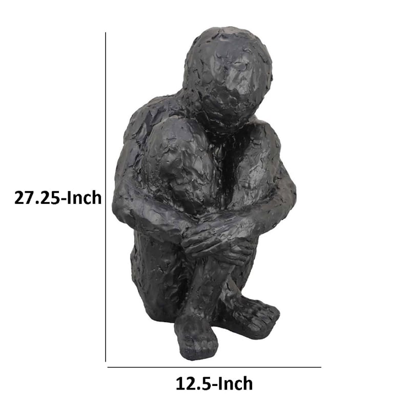 Benjara Roy Abstract Contemplative Man Figurine- Black Resin Art- 27 Inch