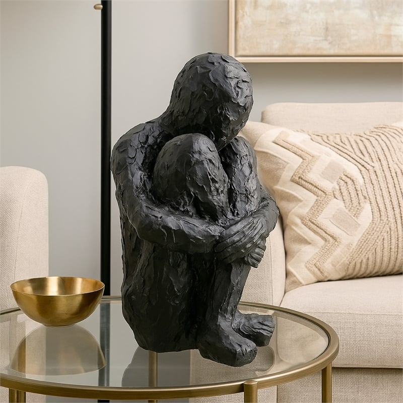 Benjara Roy Abstract Contemplative Man Figurine- Black Resin Art- 27 Inch
