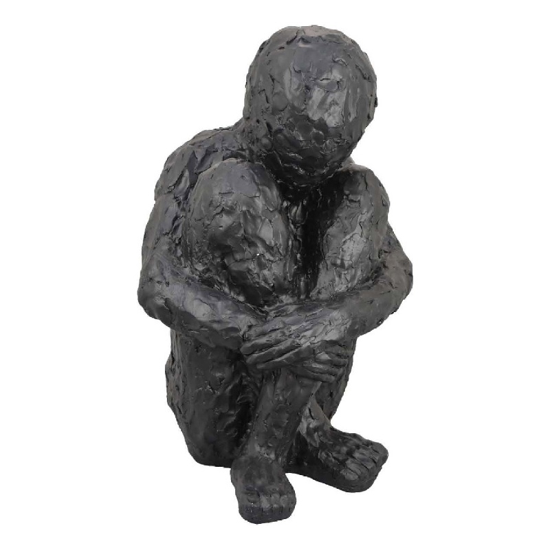 Benjara Roy Abstract Contemplative Man Figurine- Black Resin Art- 27 Inch