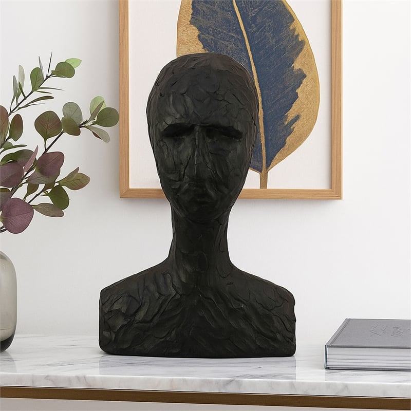 Benjara Nyk Abstract Bust Figurine- 94 Inch- Human Head Design- Black Resin
