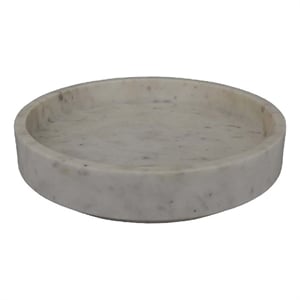 Benjara Accent Decorative Bowl- Tray Edge Antique Style White Marble- 13 Inch