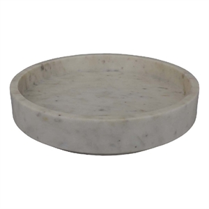 Benjara Accent Decorative Bowl- Tray Edge Antique Style White Marble- 13 Inch