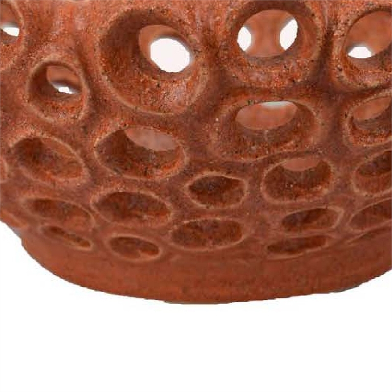 Benjara Nian Decorative Bowl- Earthy Brown Ceramic- Perforated Holes- 13 Inch