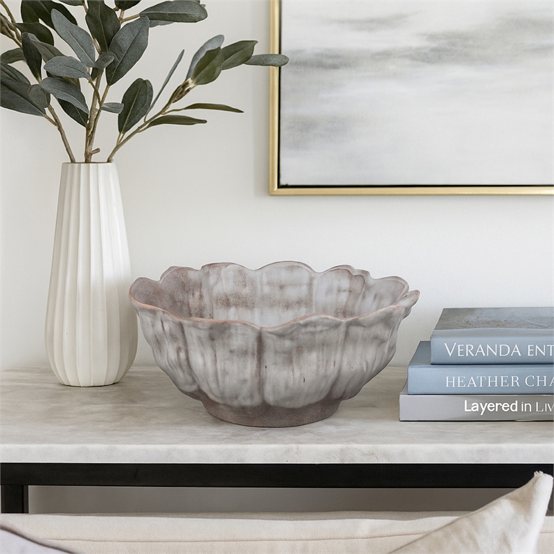 Benjara Bobo Decorative Bowl- Floral Design- 17
