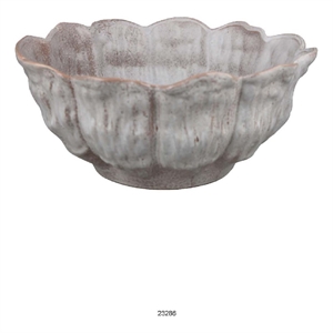 Benjara Bobo Decorative Bowl- Floral Design- 17&quot White Ceramic