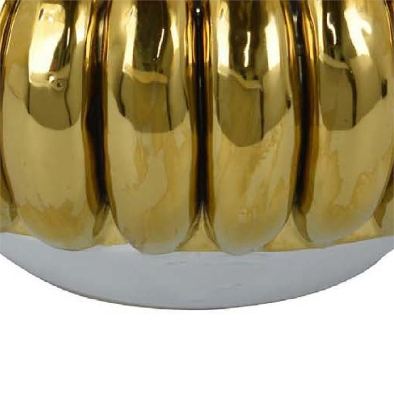 Benjara Milly Decorative Bowl- Raised Petal Rim- Gold Metallic Ceramic 13 Inch