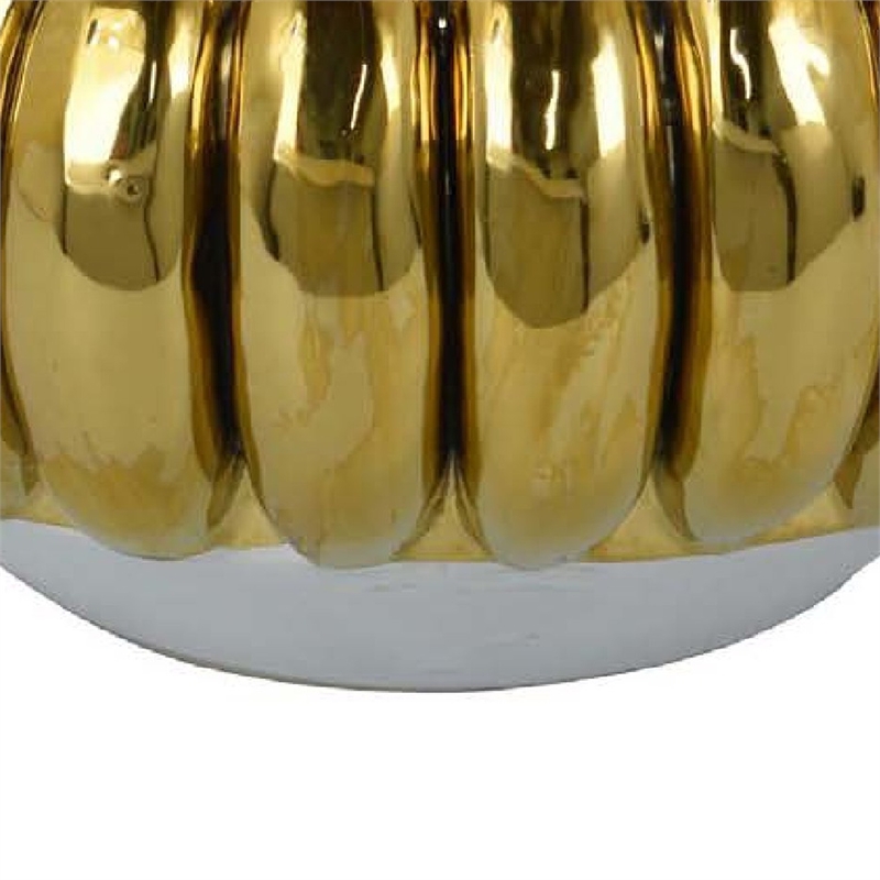 Benjara Milly Decorative Bowl- Raised Petal Rim- Gold Metallic Ceramic 13 Inch
