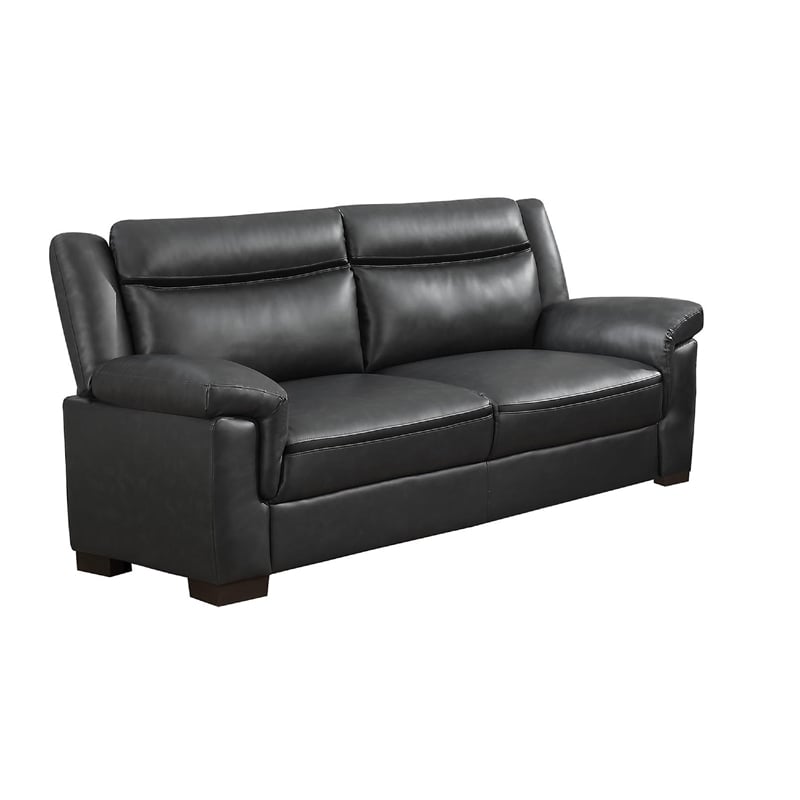 Benjara Araba 2 Piece Sofa and Loveseat Set- Gray- Faux Leather