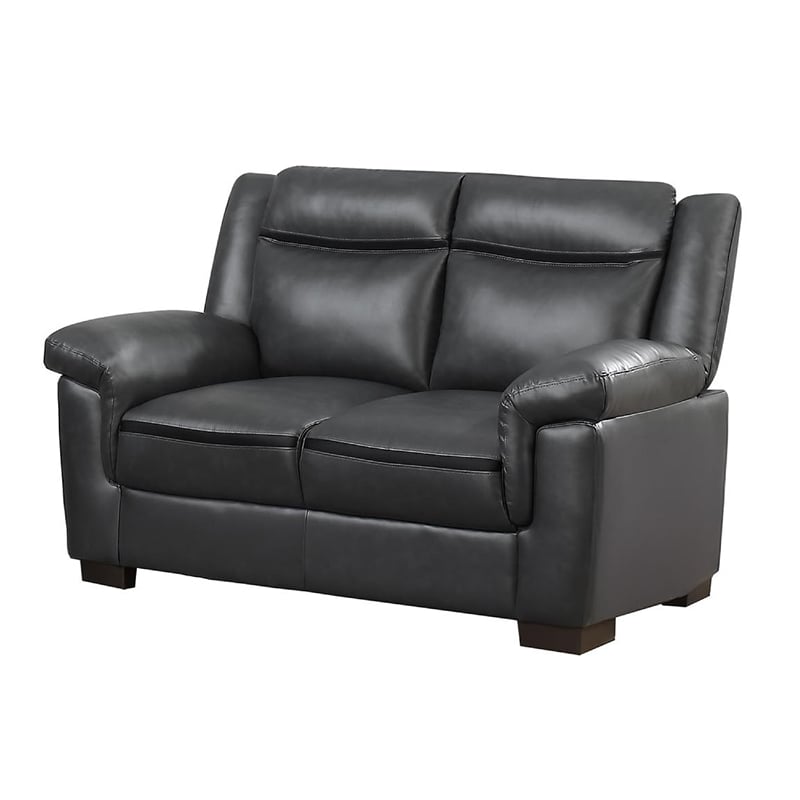 Benjara Araba 2 Piece Sofa and Loveseat Set- Gray- Faux Leather
