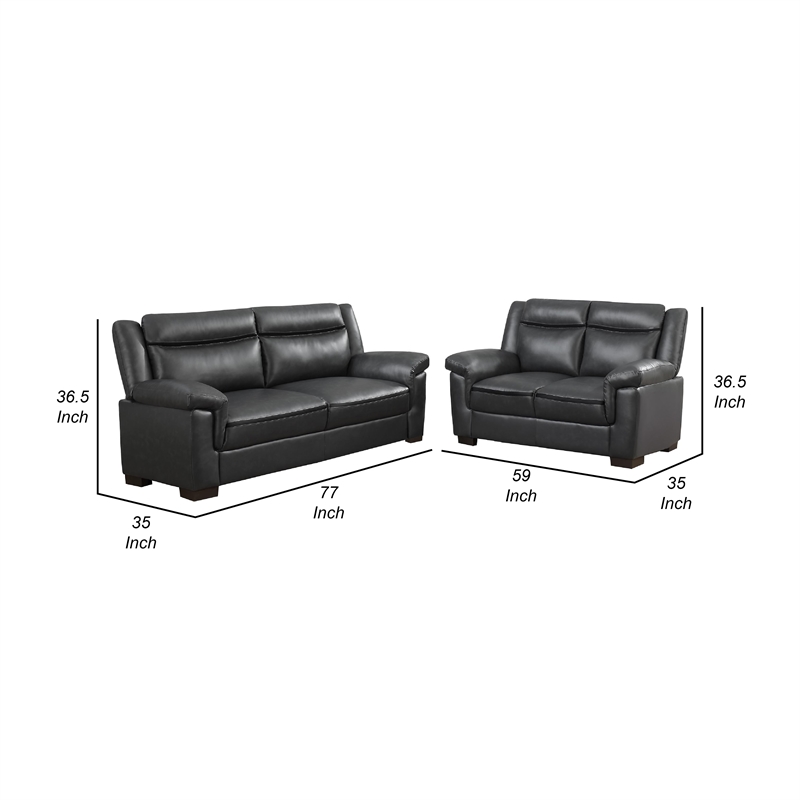 Benjara Araba 2 Piece Sofa and Loveseat Set- Gray- Faux Leather