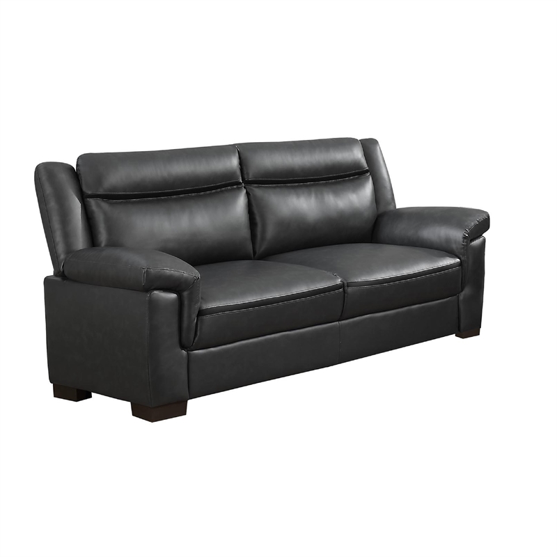 Benjara Araba 2 Piece Sofa and Loveseat Set- Gray- Faux Leather
