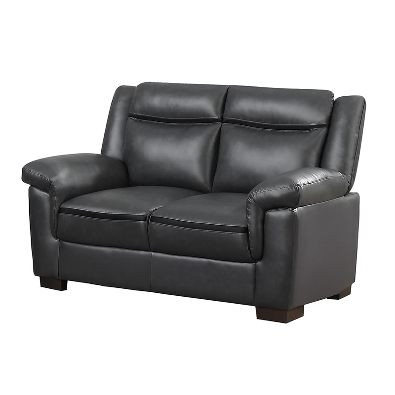 Benjara Araba 2 Piece Sofa and Loveseat Set- Gray- Faux Leather