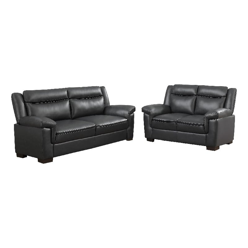 Benjara Araba 2 Piece Sofa and Loveseat Set- Gray- Faux Leather