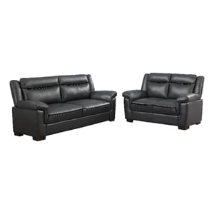 Benjara Araba 2 Piece Sofa and Loveseat Set- Gray- Faux Leather