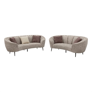 Benjara Zui 2pc Sofa Loveseat Set- Modern Curved Shape Beige Tufted - 4 Pillows