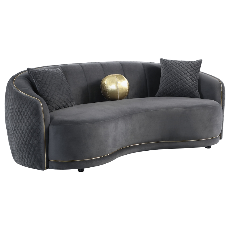 Benjara Buo 2pc Living Room Set- Sofa and Loveseat- Gold Trim- Dark Gray Velvet