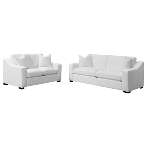 Benjara Shanice 2pc Living Room Sofa Set- 4 Accent Pillows- White Trillium