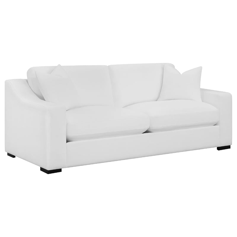 Benjara Shanice 2pc Living Room Sofa Set- 4 Accent Pillows- White Trillium