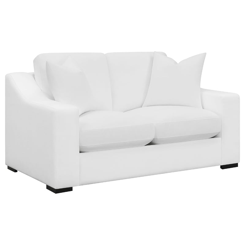 Benjara Shanice 2pc Living Room Sofa Set- 4 Accent Pillows- White Trillium
