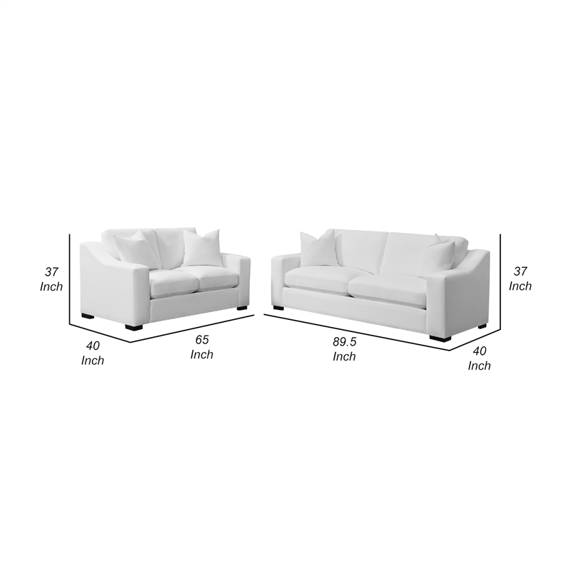 Benjara Shanice 2pc Living Room Sofa Set- 4 Accent Pillows- White Trillium