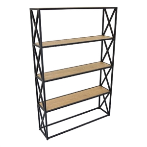 Benjara Lewy Plant Stand- X-Cross Sides- 4 Tier Wood Shelves- Black Metal