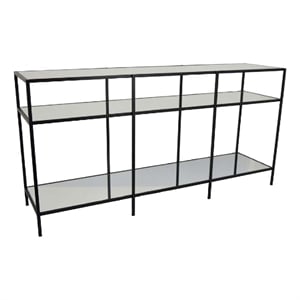 Benjara Woly Plant Stand Rack- 2 Glass Shelves- 59&quot Industrial Black Metal