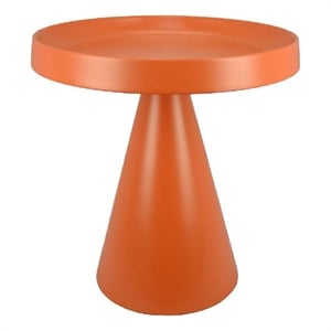 Benjara Plant Stand Table- 19&quot Round Top Cone Pedestal Base- Orange Metal