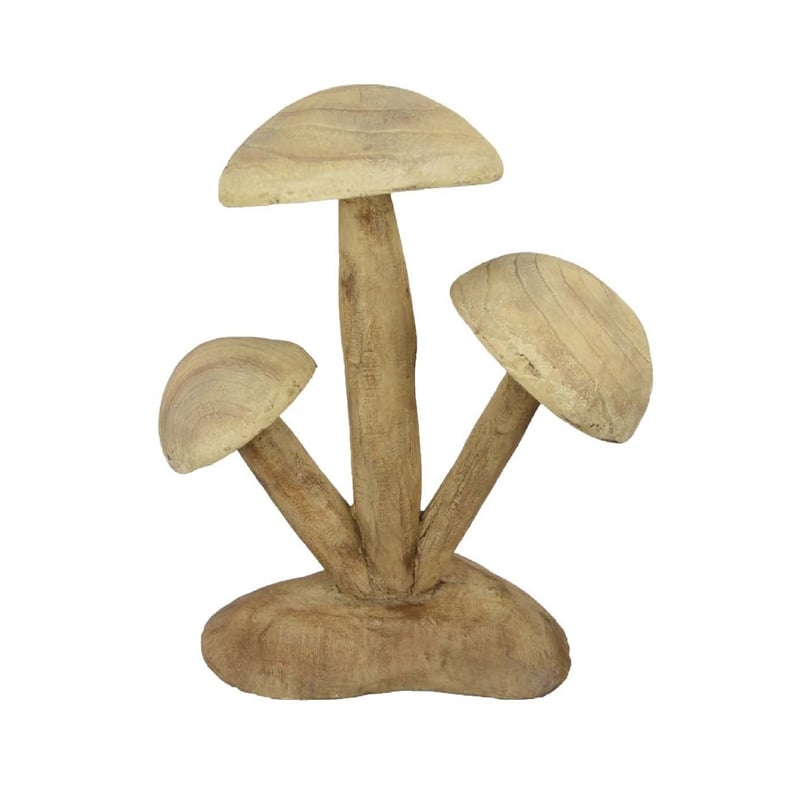 Benjara Sarah Outdoor Accent Decor- 3 Mushroom Sculpture- Natural Brown Resin
