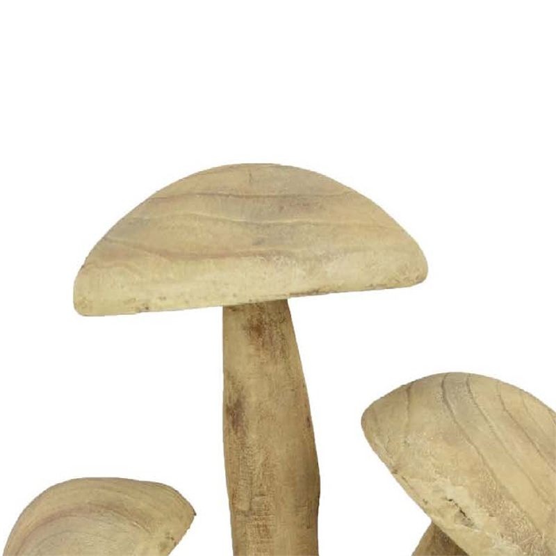Benjara Sarah Outdoor Accent Decor- 3 Mushroom Sculpture- Natural Brown Resin